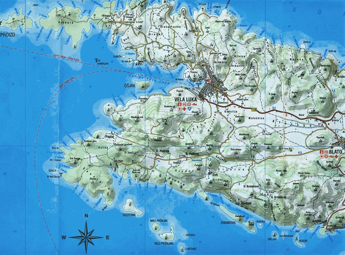 מפה של korcula קרואטיה