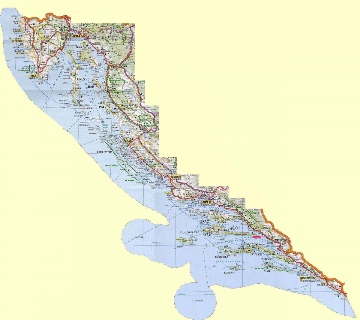 מפה של החוף הקרואטי והאיים