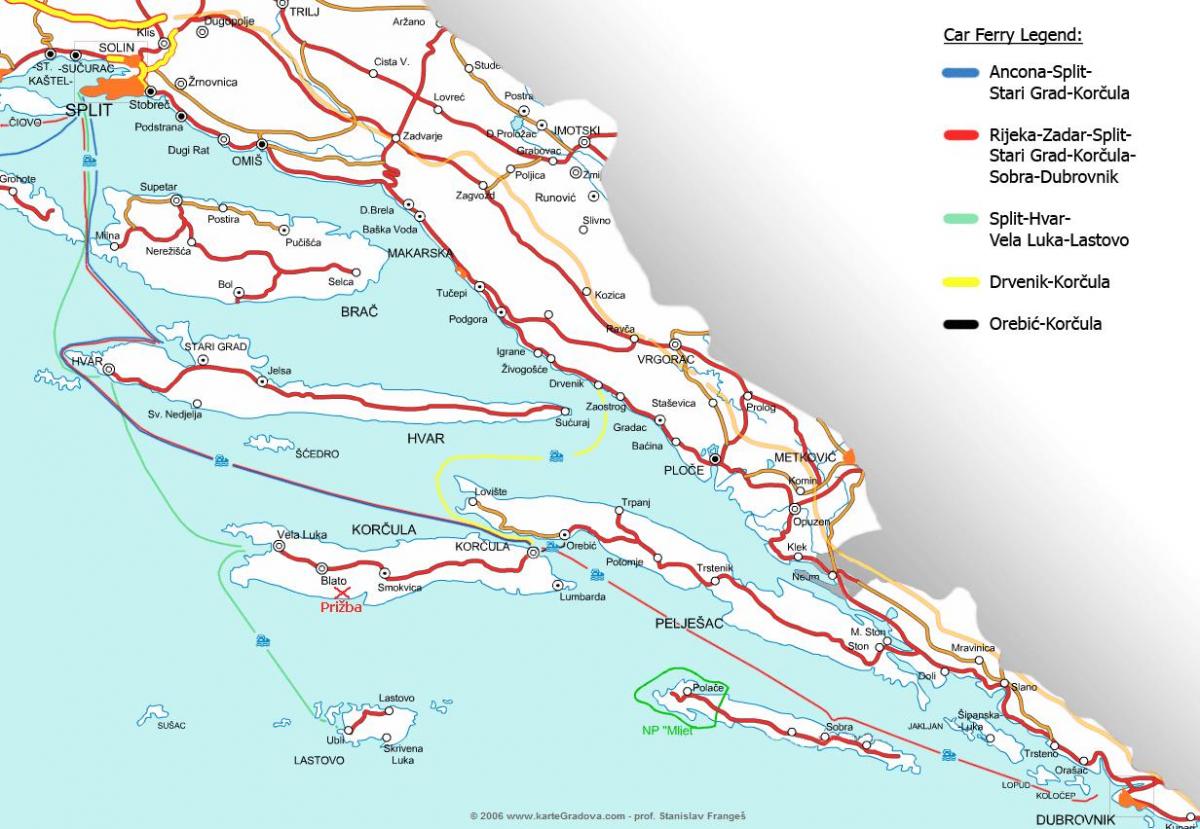 מפה של קרואטיה מעבורת