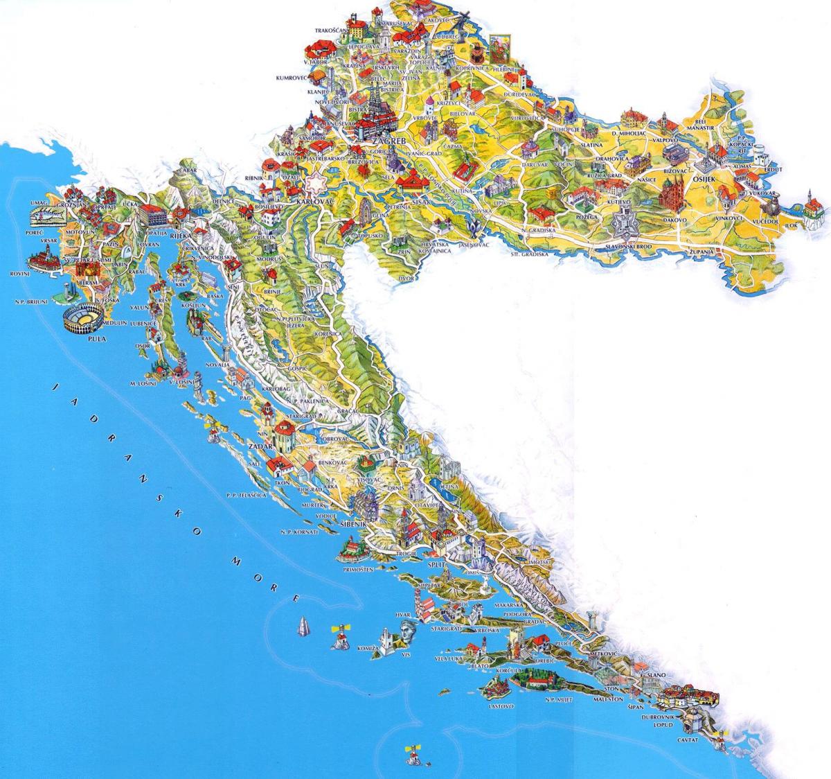 קרואטיה אטרקציות תיירותיות מפה